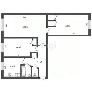 3-к квартира, вторичка, 59м2, 1/5 этаж