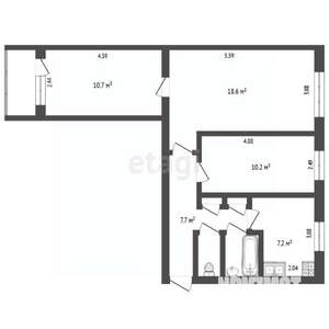 3-к квартира, вторичка, 58м2, 6/9 этаж