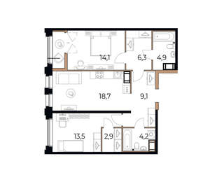 2-к квартира, вторичка, 75м2, 6/17 этаж