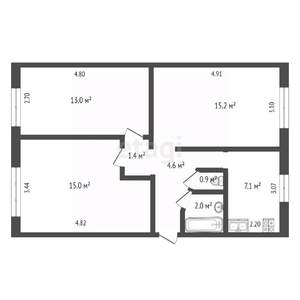 3-к квартира, вторичка, 59м2, 1/5 этаж