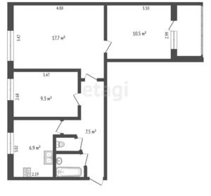 3-к квартира, вторичка, 55м2, 7/9 этаж