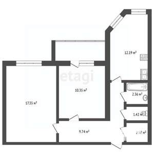 2-к квартира, вторичка, 54м2, 7/10 этаж