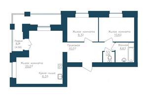 3-к квартира, строящийся дом, 72м2, 8/16 этаж