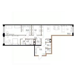 2-к квартира, вторичка, 120м2, 3/17 этаж