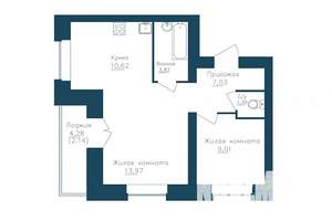 1-к квартира, строящийся дом, 50м2, 7/14 этаж