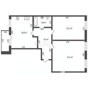 2-к квартира, вторичка, 68м2, 2/10 этаж