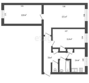 3-к квартира, вторичка, 58м2, 1/2 этаж