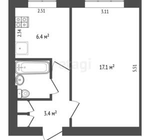 1-к квартира, вторичка, 30м2, 5/5 этаж