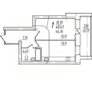 1-к квартира, вторичка, 44м2, 3/9 этаж