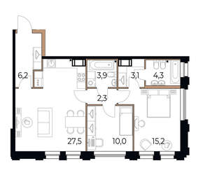 2-к квартира, вторичка, 73м2, 3/17 этаж
