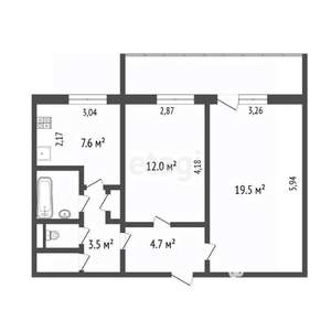 2-к квартира, вторичка, 57м2, 1/9 этаж