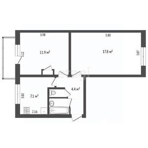 2-к квартира, вторичка, 45м2, 2/5 этаж