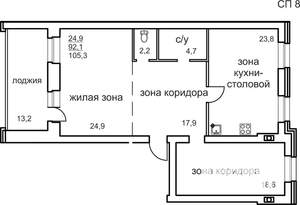 1-к квартира, вторичка, 105м2, 3/4 этаж