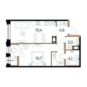 1-к квартира, вторичка, 52м2, 8/17 этаж