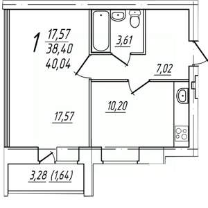 1-к квартира, вторичка, 40м2, 6/9 этаж