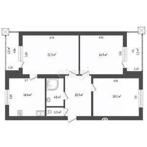 3-к квартира, вторичка, 89м2, 8/12 этаж