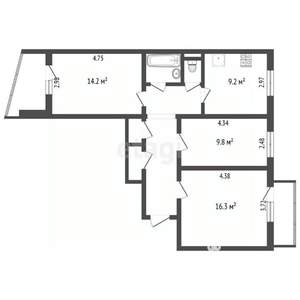 3-к квартира, вторичка, 67м2, 9/10 этаж