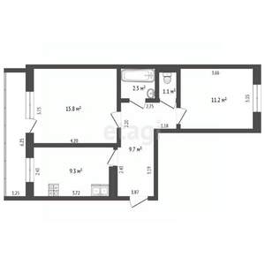 2-к квартира, вторичка, 54м2, 2/5 этаж