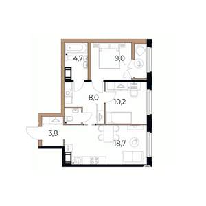 2-к квартира, вторичка, 57м2, 14/17 этаж