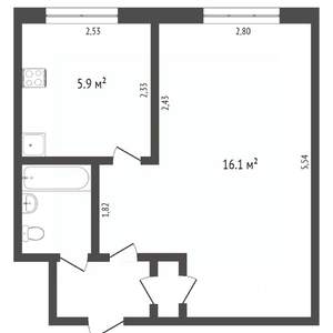 1-к квартира, вторичка, 28м2, 5/5 этаж