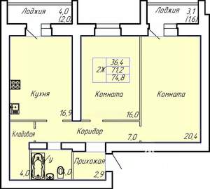 2-к квартира, строящийся дом, 75м2, 5/15 этаж
