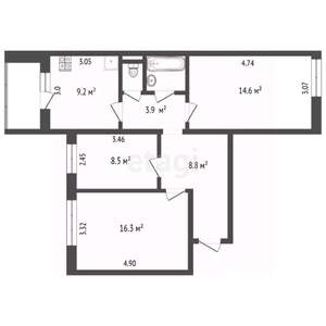 3-к квартира, вторичка, 65м2, 1/10 этаж