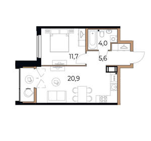 1-к квартира, вторичка, 44м2, 6/17 этаж