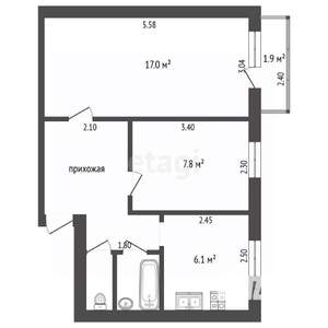 2-к квартира, вторичка, 42м2, 5/5 этаж