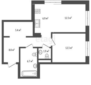 2-к квартира, вторичка, 54м2, 1/16 этаж