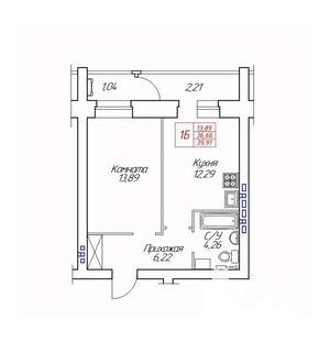 1-к квартира, строящийся дом, 40м2, 1/8 этаж