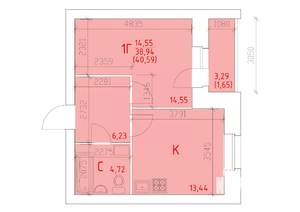 1-к квартира, вторичка, 41м2, 1/12 этаж