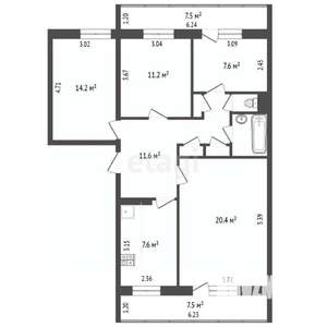 4-к квартира, вторичка, 78м2, 3/5 этаж