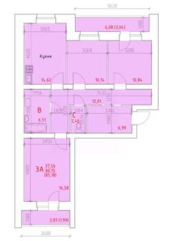 3-к квартира, строящийся дом, 85м2, 6/16 этаж
