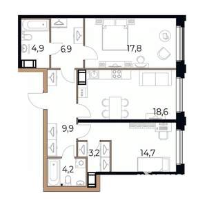 2-к квартира, вторичка, 80м2, 4/17 этаж