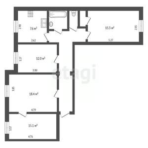 4-к квартира, вторичка, 87м2, 1/5 этаж