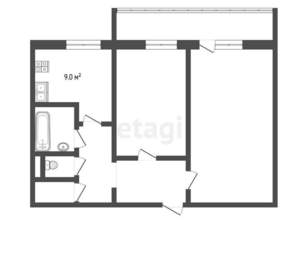 2-к квартира, вторичка, 53м2, 1/9 этаж