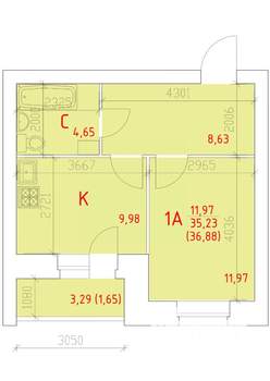 1-к квартира, строящийся дом, 37м2, 11/16 этаж