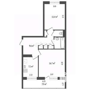 2-к квартира, вторичка, 54м2, 1/5 этаж