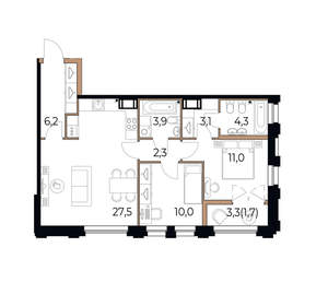 2-к квартира, вторичка, 70м2, 7/17 этаж