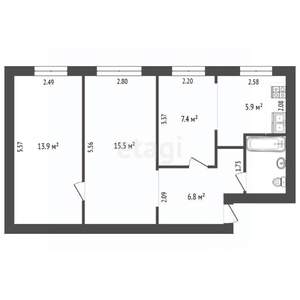 3-к квартира, вторичка, 61м2, 2/5 этаж