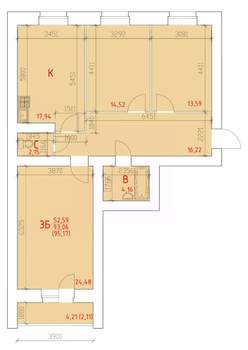 3-к квартира, строящийся дом, 95м2, 10/16 этаж
