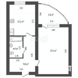 1-к квартира, вторичка, 49м2, 12/12 этаж