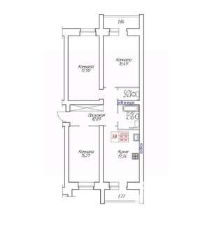 2-к квартира, строящийся дом, 89м2, 1/8 этаж