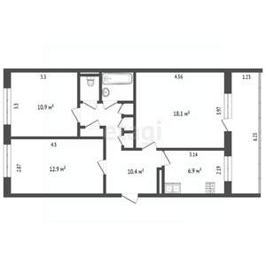 3-к квартира, вторичка, 64м2, 1/5 этаж