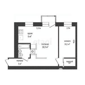 2-к квартира, вторичка, 43м2, 5/5 этаж