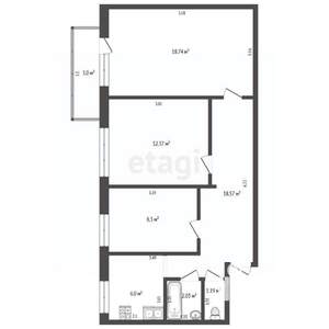 3-к квартира, вторичка, 61м2, 4/5 этаж