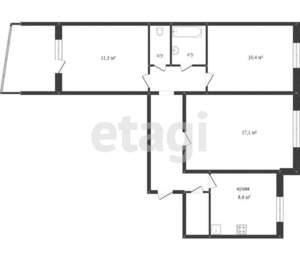 3-к квартира, вторичка, 63м2, 6/9 этаж