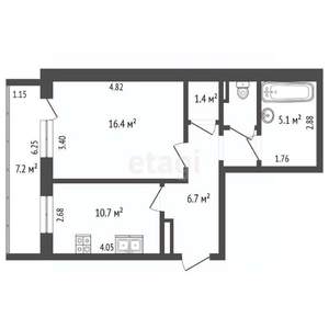 1-к квартира, вторичка, 43м2, 1/5 этаж