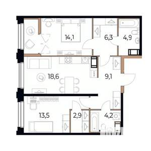 2-к квартира, вторичка, 75м2, 4/17 этаж