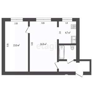 2-к квартира, вторичка, 41м2, 1/2 этаж